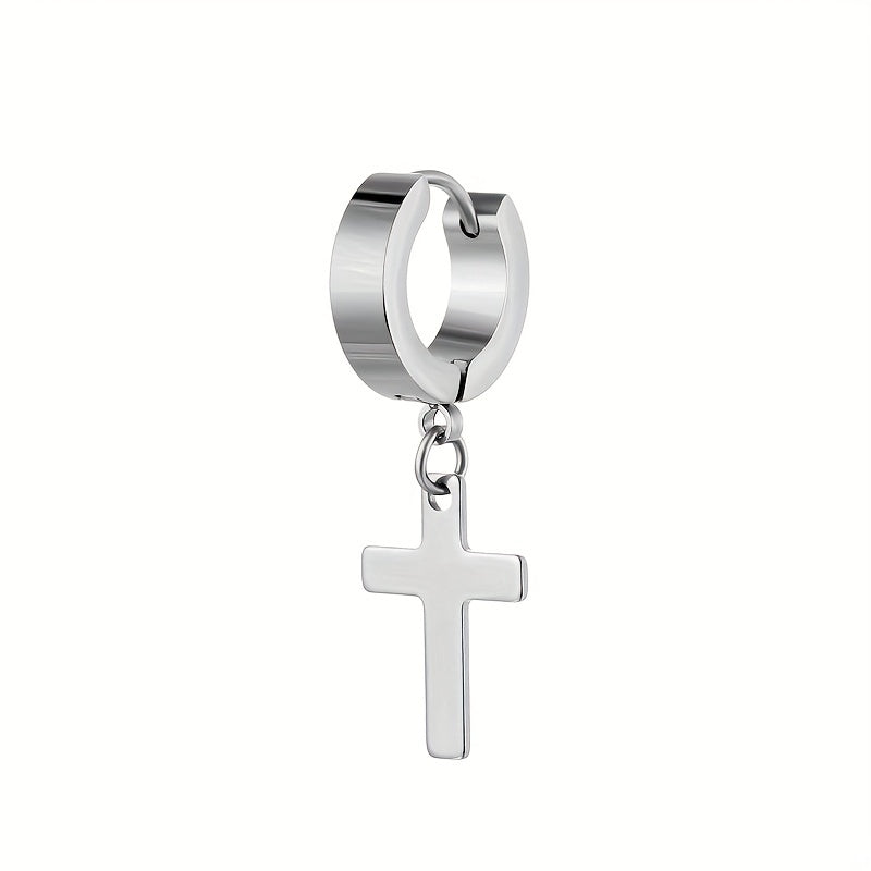 2pairs Simple Cross Ear Buckle Earrings, Men's Stainless Steel Ear Clip Earrings