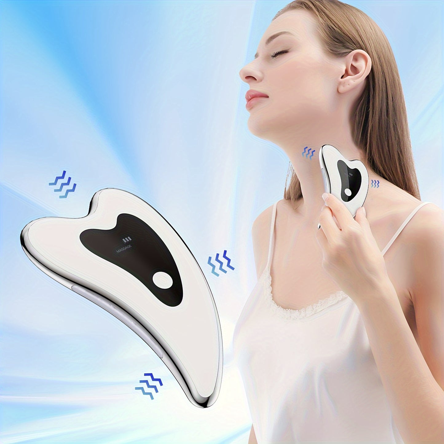 Electric gua sha tool, face neck body massager, two modes vibration heating massage tool, home convenient beauty instrument