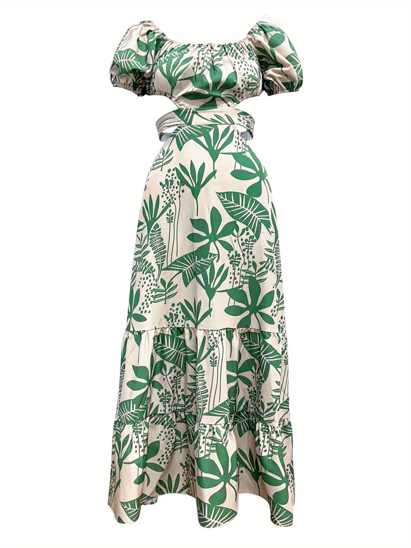 Print Maxi Dress for Women - Chic Summer Commuter Style with Ruffle Hem and Tie Detail, Breathable Polyester, Machine Washable, Summer Commuter Wear|Split Sleeve Dress|Glossy Fabric, Casual Summer Dresses