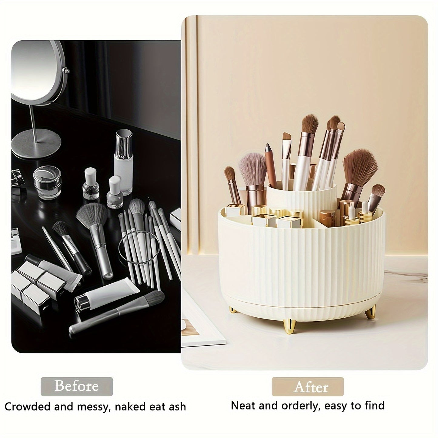 360° Rotating Makeup Organizer – High-Gloss ABS Plastic, Space-Saving Vanity Storage with Minimalist Design