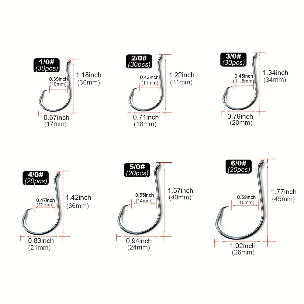 50/150pcs Premium Octopus Circle Barbed Hooks - High-Quality Offset Fishing Hooks for Catfish, Freshwater Fishing Tackle - Durable, Corrosion-Resistant, and Sharp Hooks in Various Sizes (1/0, 2/0, 3/0, 4/0, 5/0, 6/0)
