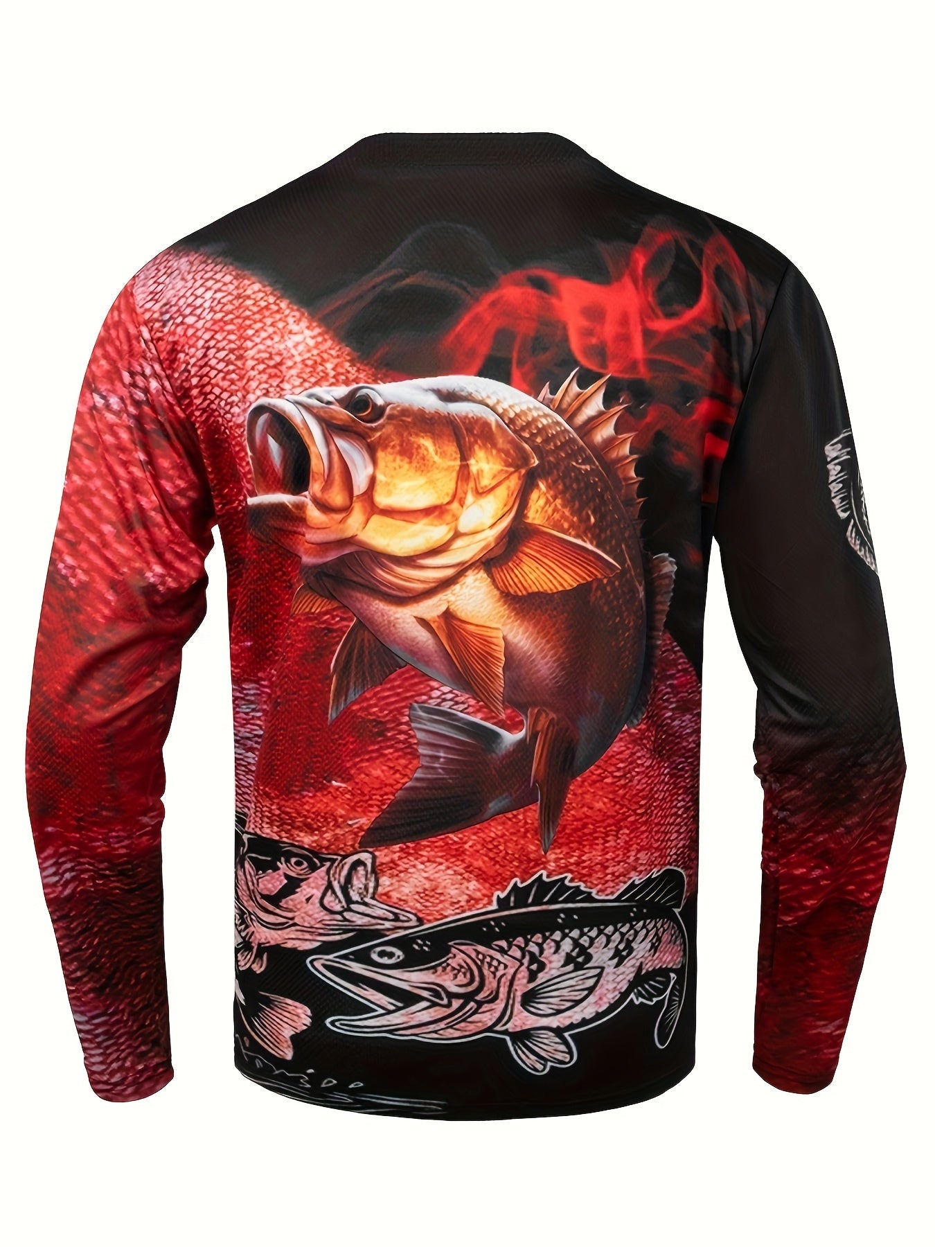 Men’s Breathable Long Sleeve Sports T-Shirt – Outdoor Fishing & Cycling Jersey with Fish & Flame Print, Lightweight Athletic Top for Spring, Summer & Autumn