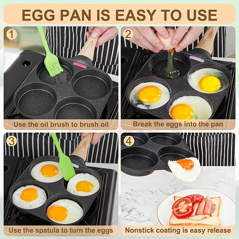 4-Hole Non-Stick Frying Pan with Maifan Stone Coating - Aluminum Handle, Perfect for Eggs, Pancakes, And More - Hand Wash Only, Induction Compatible, Kitchen Cookware | Modern Kitchenware | Durable Cookwar
