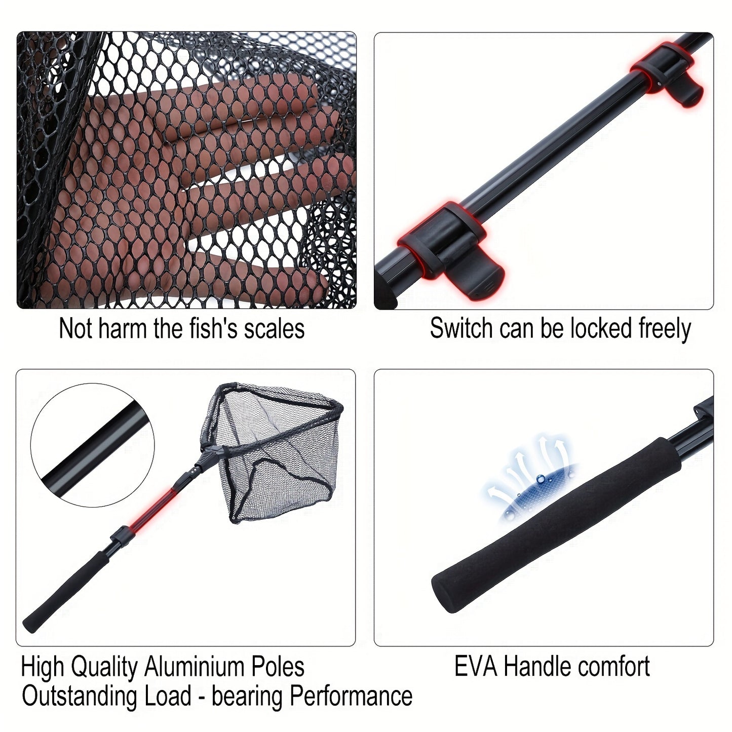 Complete Fishing Tool Set - Nets with Telescopic Folding Landing Net, EVA Handle, Durable Nylon Net Bag, Stainless Steel Fish Controller, and Fishing Pliers for Efficient Catching and Releasing