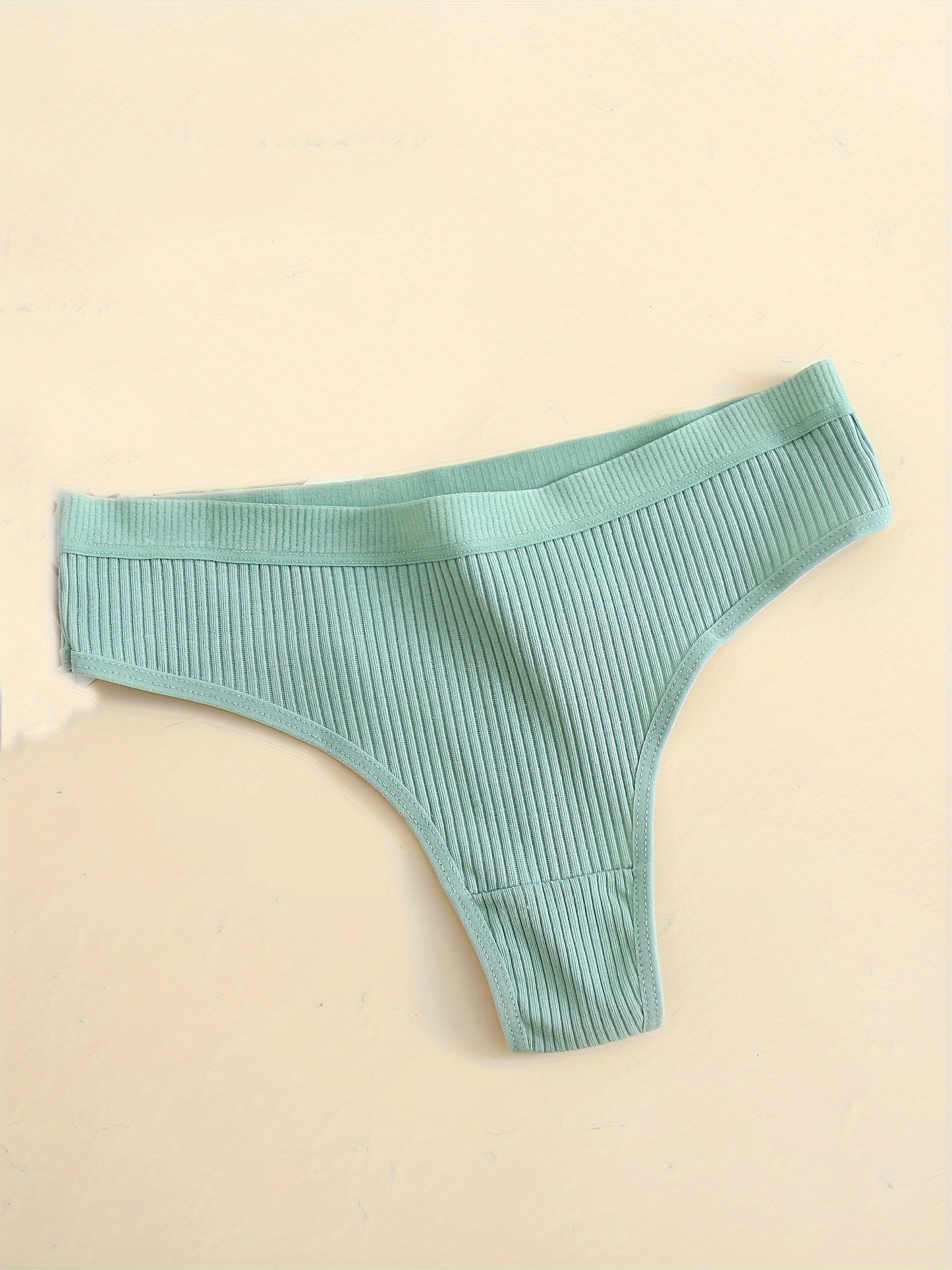 6pcs Seamless Ribbed Sports Thong Panties - Ultra Breathable, Comfortable, Soft Cotton Intimates for Women - Everyday Lingerie & Underwear Essentials for Active Ladies