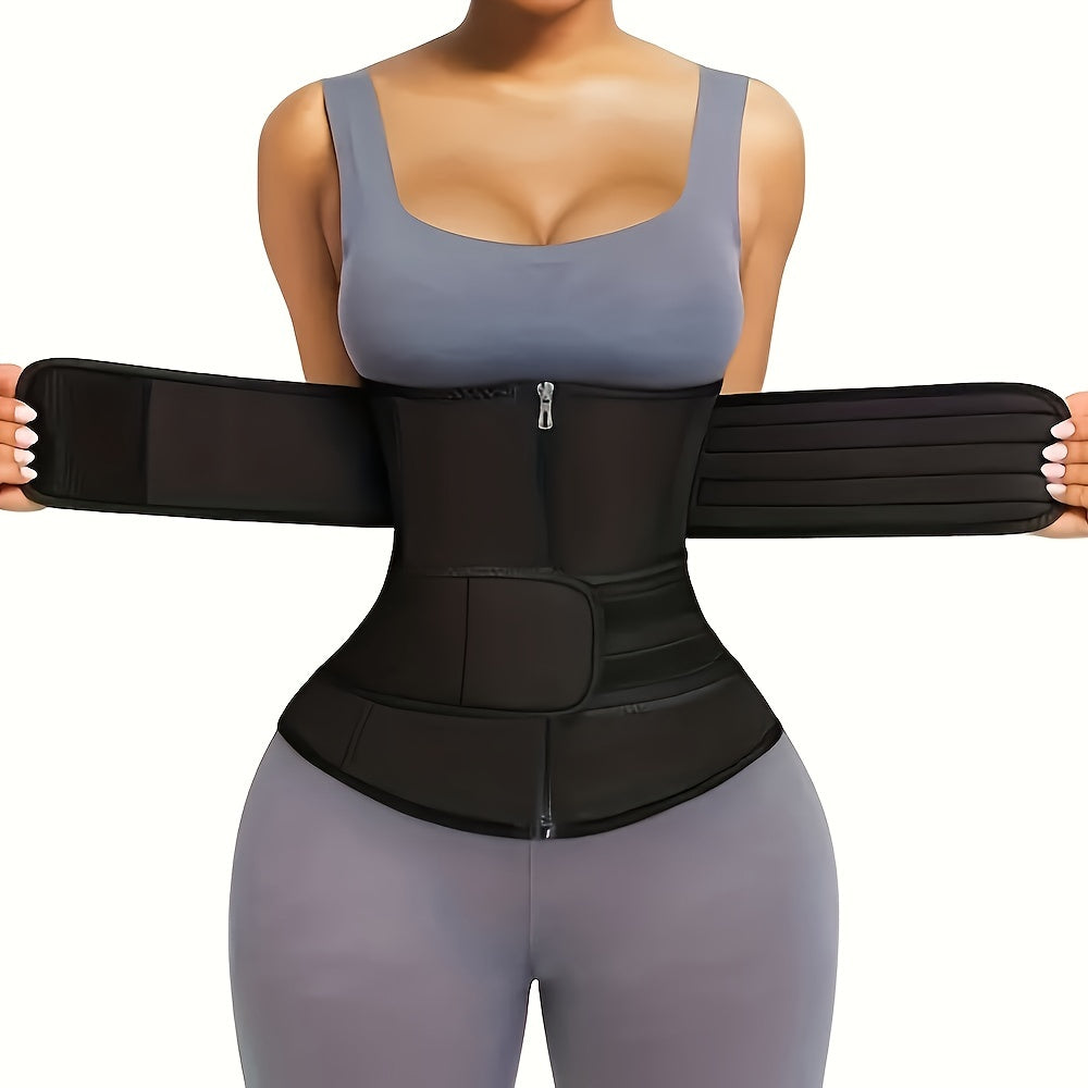 1pc Double Belt Zipper Waist Trainer with Hook & Loop Fastener Compression Cincher, Women's Underwear & Shapewear
