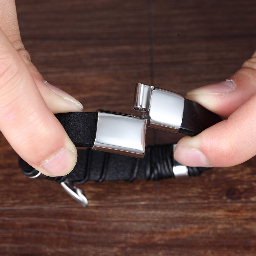 Luxurious Multicolor Cross Design Stainless Steel Men's PU Leather Bracelet - Adjustable 19/21/23cm Length, Stylish, Water Resistant, Durable, Perfect for Formal Occasions, Christmas Gifts, Father's Day Gift, Anniversary Pres