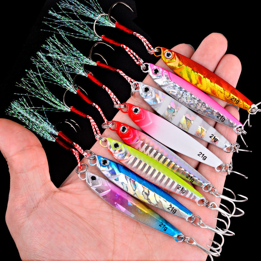 10pcs Premium Metal Casting Jig Lure - Realistic Slow-Shaking Action, Perfect For Saltwater Fishing - Available In 21g, 28g, And 40g Sizes