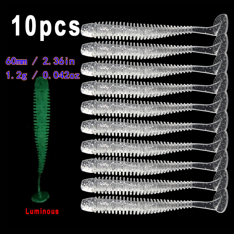 10pcs/Lot Soft Lures Silicone Worms Baits, Jigging Wobblers Fishing Lures, Artificial Swimbaits For Bass Carp Tackle, 5cm 6cm 7.5cm