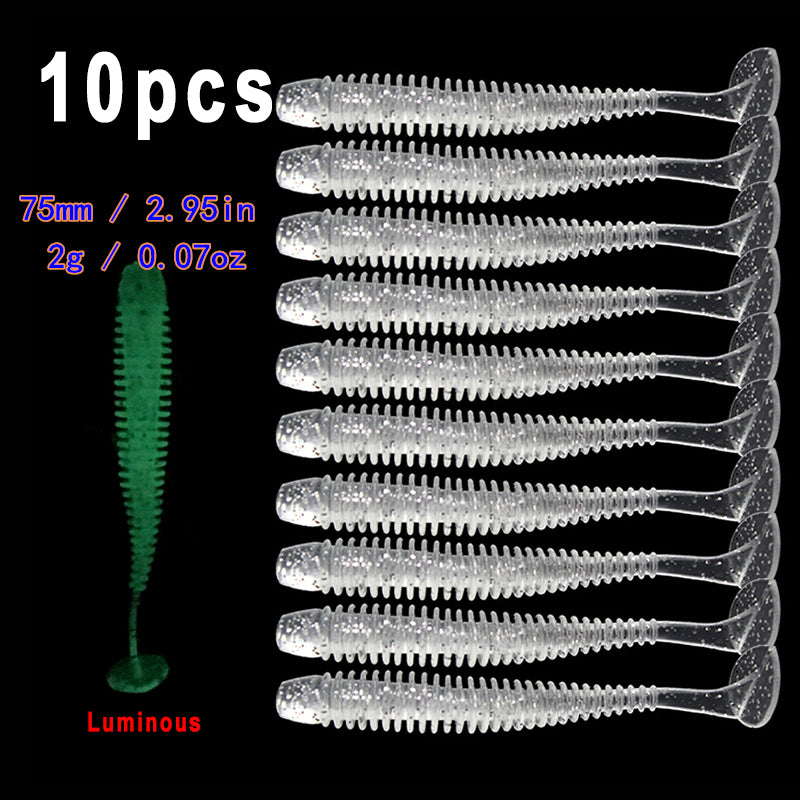 10pcs/Lot Soft Lures Silicone Worms Baits, Jigging Wobblers Fishing Lures, Artificial Swimbaits For Bass Carp Tackle, 5cm 6cm 7.5cm