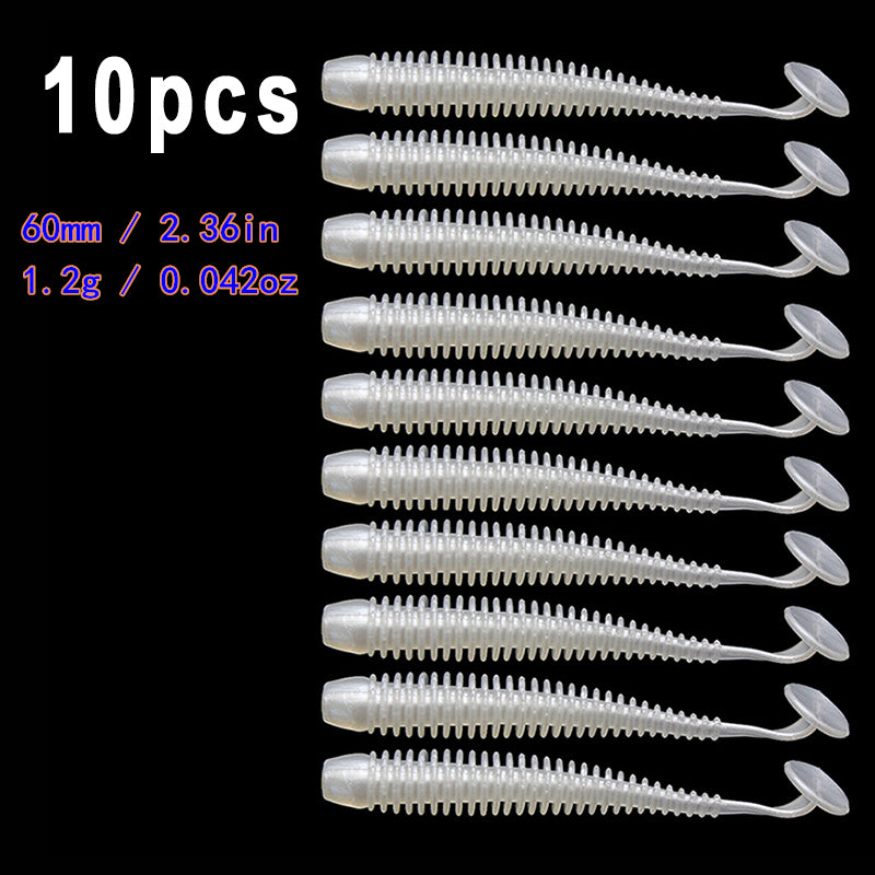 10pcs/Lot Soft Lures Silicone Worms Baits, Jigging Wobblers Fishing Lures, Artificial Swimbaits For Bass Carp Tackle, 5cm 6cm 7.5cm