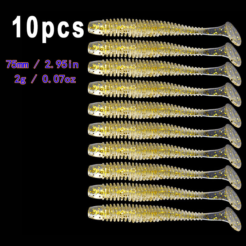 10pcs/Lot Soft Lures Silicone Worms Baits, Jigging Wobblers Fishing Lures, Artificial Swimbaits For Bass Carp Tackle, 5cm 6cm 7.5cm