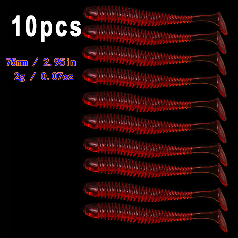 10pcs/Lot Soft Lures Silicone Worms Baits, Jigging Wobblers Fishing Lures, Artificial Swimbaits For Bass Carp Tackle, 5cm 6cm 7.5cm