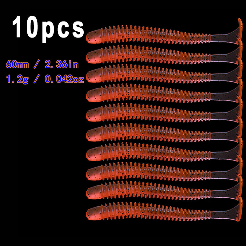 10pcs/Lot Soft Lures Silicone Worms Baits, Jigging Wobblers Fishing Lures, Artificial Swimbaits For Bass Carp Tackle, 5cm 6cm 7.5cm