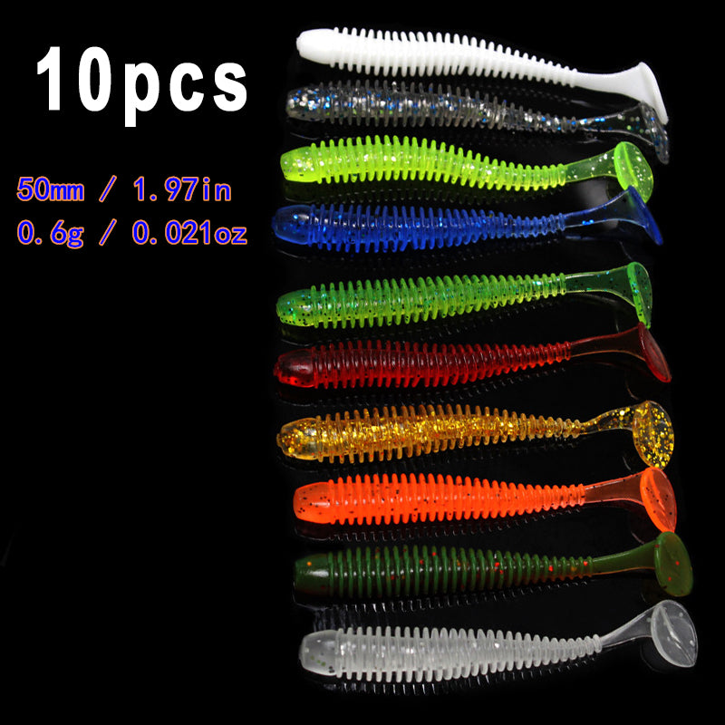 10pcs/Lot Soft Lures Silicone Worms Baits, Jigging Wobblers Fishing Lures, Artificial Swimbaits For Bass Carp Tackle, 5cm 6cm 7.5cm