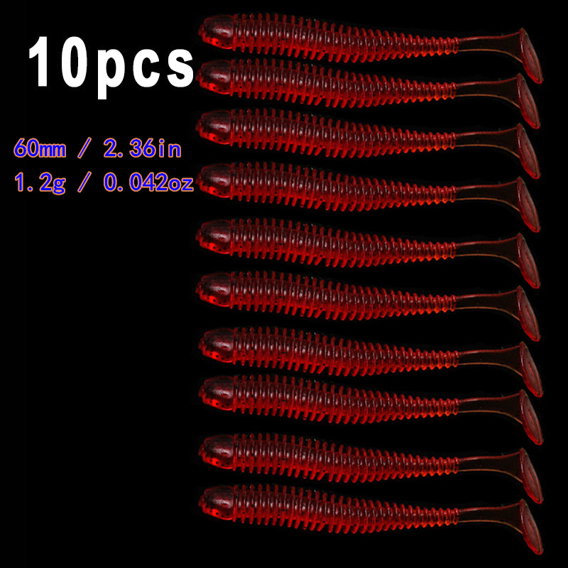10pcs/Lot Soft Lures Silicone Worms Baits, Jigging Wobblers Fishing Lures, Artificial Swimbaits For Bass Carp Tackle, 5cm 6cm 7.5cm