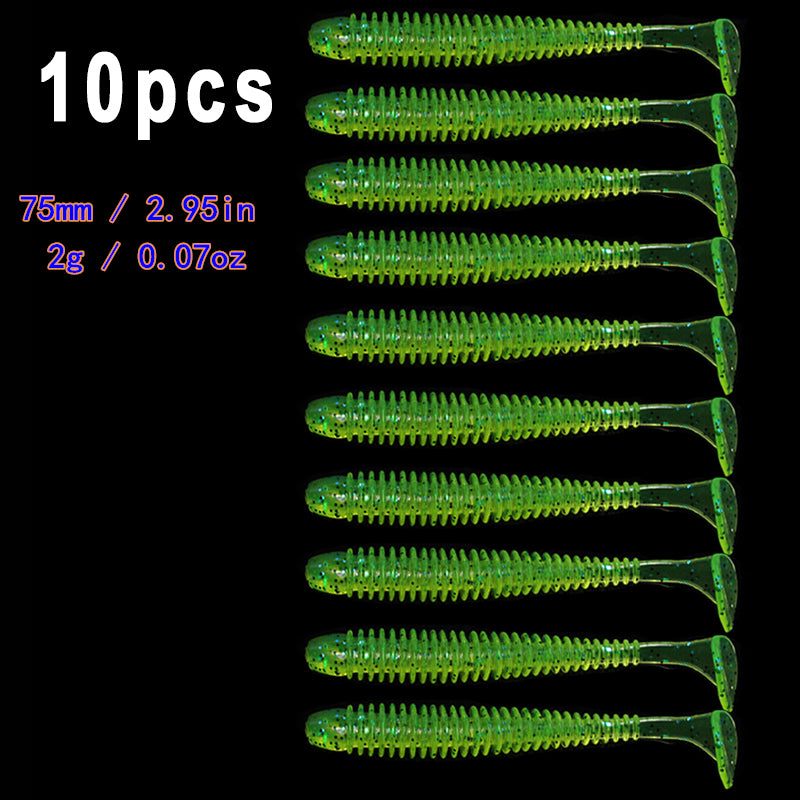 10pcs/Lot Soft Lures Silicone Worms Baits, Jigging Wobblers Fishing Lures, Artificial Swimbaits For Bass Carp Tackle, 5cm 6cm 7.5cm