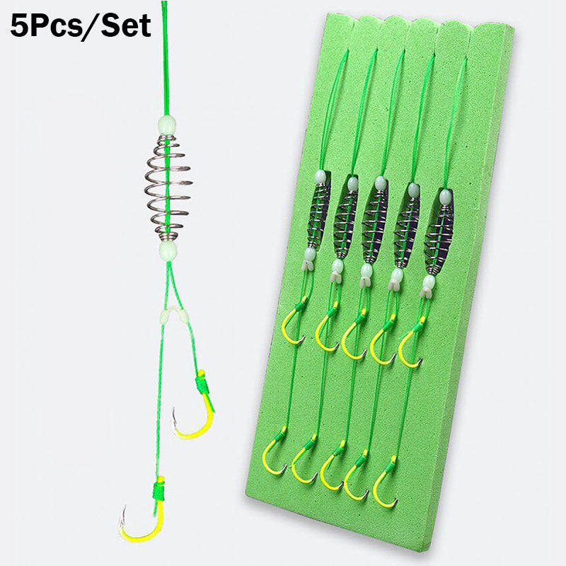 5pcs/set Premium Stainless Steel Double Hook Fishing Line with Barbed Carp Hooks and Bait Feeder Spring - Unleash Your Fishing Potential with Enhanced Catching Ability and Durability - Essential Accessories for Anglers