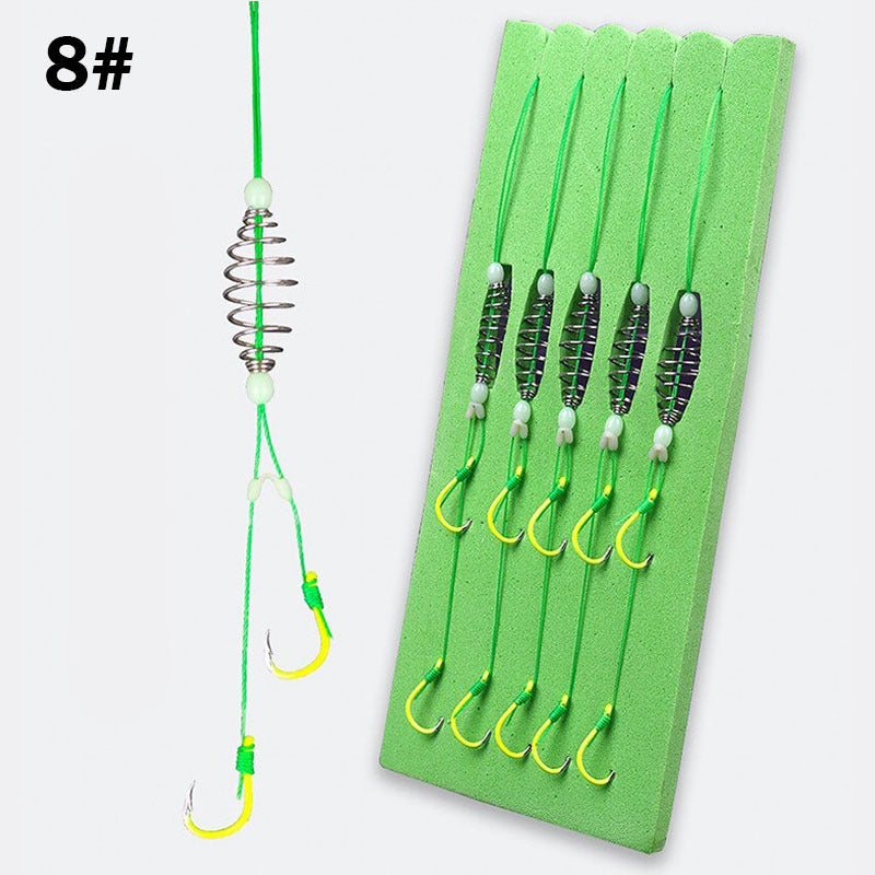 5pcs/set Premium Stainless Steel Double Hook Fishing Line with Barbed Carp Hooks and Bait Feeder Spring - Unleash Your Fishing Potential with Enhanced Catching Ability and Durability - Essential Accessories for Anglers