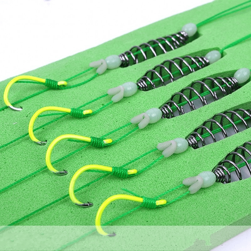 5pcs/set Premium Stainless Steel Double Hook Fishing Line with Barbed Carp Hooks and Bait Feeder Spring - Unleash Your Fishing Potential with Enhanced Catching Ability and Durability - Essential Accessories for Anglers