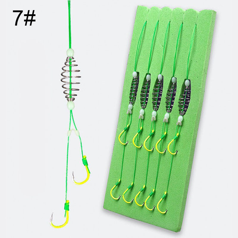 5pcs/set Premium Stainless Steel Double Hook Fishing Line with Barbed Carp Hooks and Bait Feeder Spring - Unleash Your Fishing Potential with Enhanced Catching Ability and Durability - Essential Accessories for Anglers