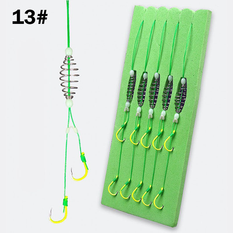 5pcs/set Premium Stainless Steel Double Hook Fishing Line with Barbed Carp Hooks and Bait Feeder Spring - Unleash Your Fishing Potential with Enhanced Catching Ability and Durability - Essential Accessories for Anglers
