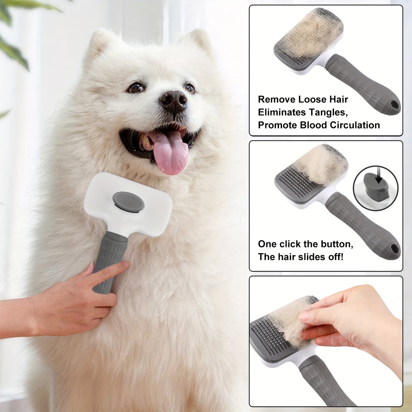Heavy-Duty Pet Grooming Comb & Deshedding Brush – One-Click Hair Release, Dual Grip Tool for Dogs & Cats – Removes Loose Fur, Reduces Shedding, Prevents Matting, Promotes Healthy Coat – Perfect for Long-Haired Breeds
