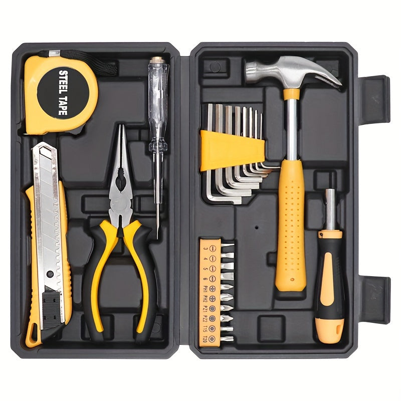25-Piece Household Tool Set with Storage Case – Essential Hand Tools Kit with Hammer, Pliers, Screwdrivers & Tape Measure – Durable Steel Tools for