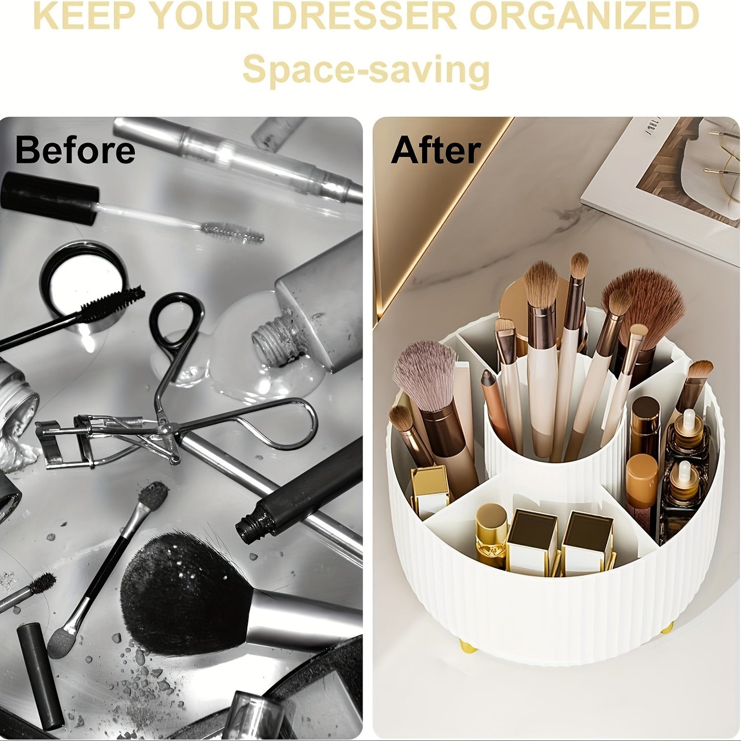 360° Rotating Makeup Organizer – High-Gloss ABS Plastic, Space-Saving Vanity Storage with Minimalist Design