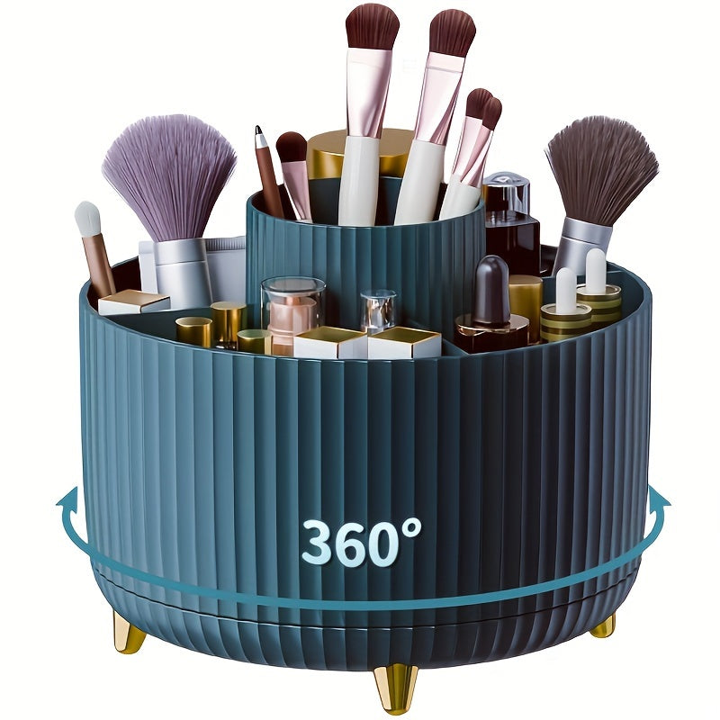 360° Rotating Makeup Organizer – High-Gloss ABS Plastic, Space-Saving Vanity Storage with Minimalist Design