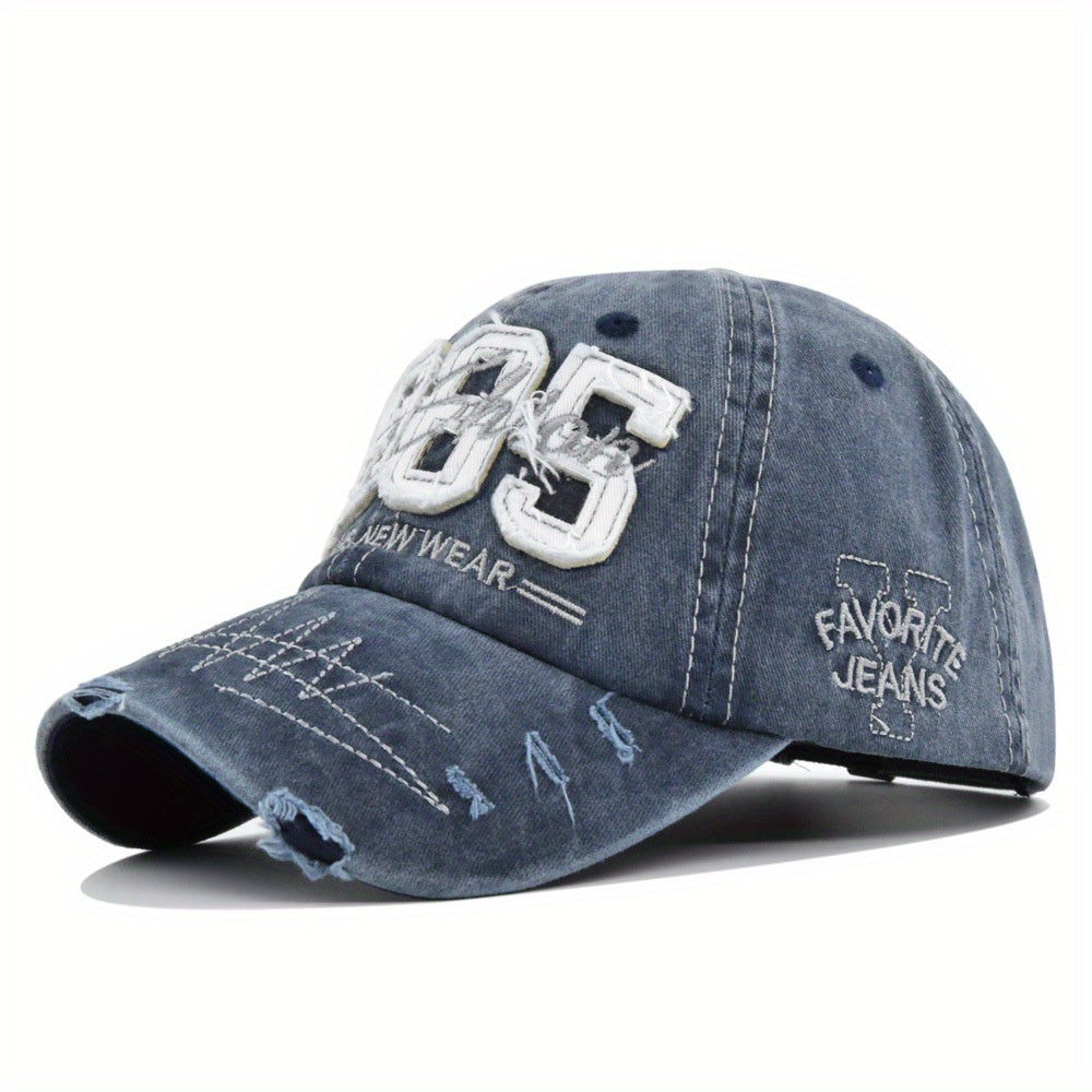1985 Embroidery Ripped Baseball Cap Washed Distressed Patch Adjustable Dad Hat Vintage Lightweight Sports Hat