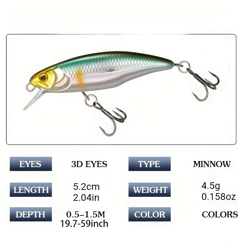 Sinking Minnow Fishing Lures, 52mm 4.5g Jerkbait Bass Pike Crankbait Wobblers Swimbait Plastic Hard Bait Fishing Accessories