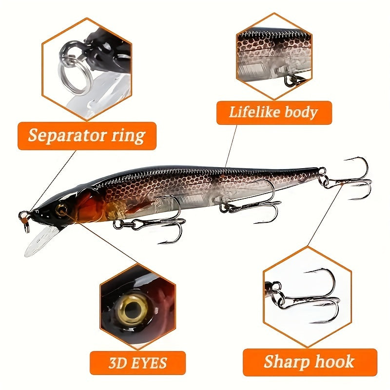 1pc 11.5cm/14g Lifelike Minnow Plastic Simulation Lure - Premium Hard Bait with 3 Sharp Treble Hooks for Pike Carp Fishing - Artificial Bait with Realistic Swimming Action