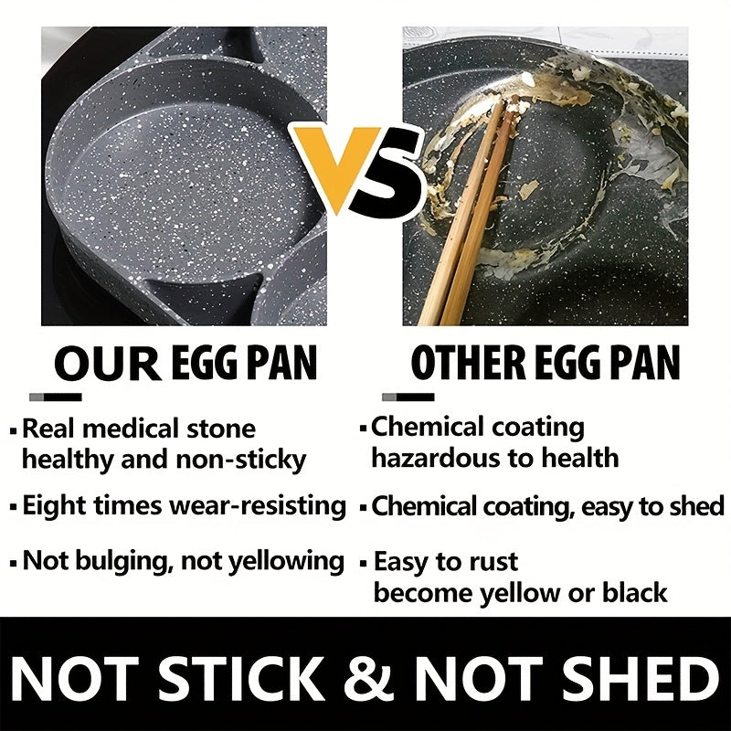 4-Hole Non-Stick Frying Pan with Maifan Stone Coating - Aluminum Handle, Perfect for Eggs, Pancakes, And More - Hand Wash Only, Induction Compatible, Kitchen Cookware | Modern Kitchenware | Durable Cookwar