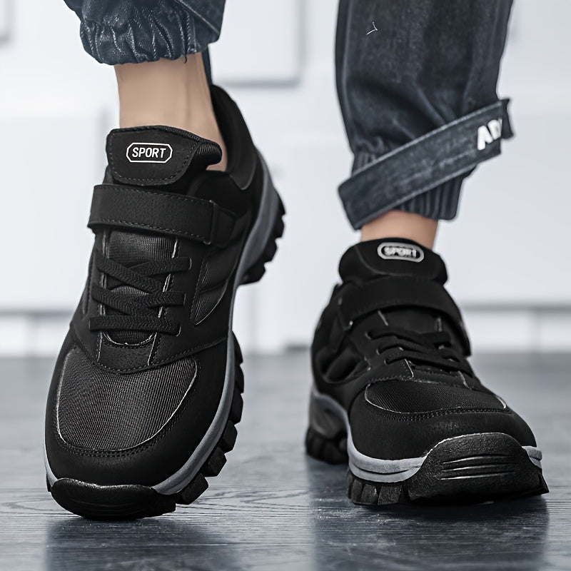 Men's Breathable Casual Shoes - Comfy, Soft Sole Sneakers with Hook and Loop Fastener for Outdoor Jogging