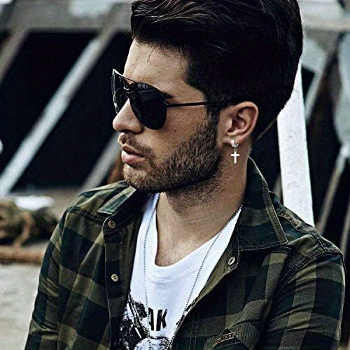 2pairs Simple Cross Ear Buckle Earrings, Men's Stainless Steel Ear Clip Earrings
