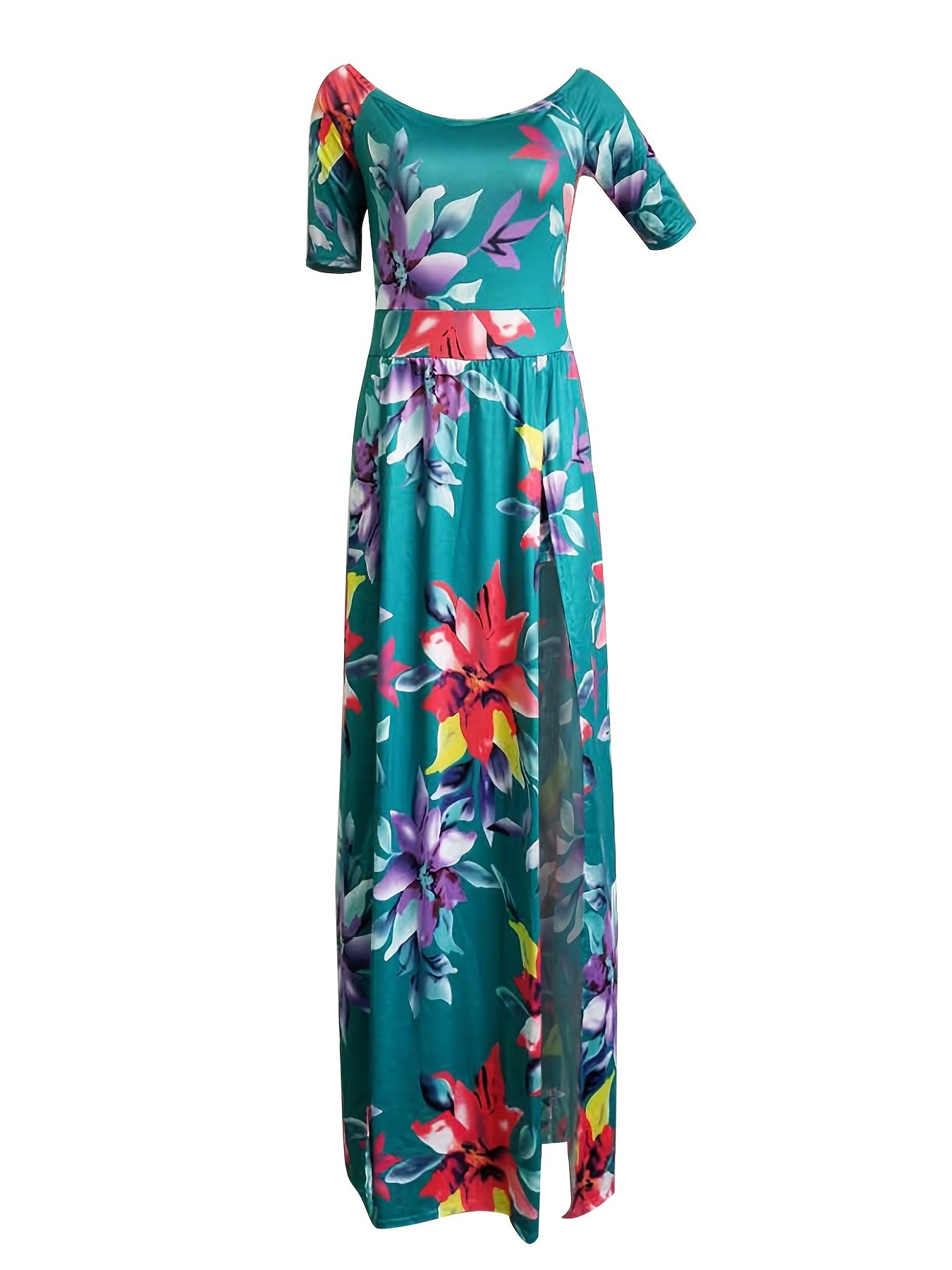 Vibrant Floral Print Romper Jumpsuit - Off Shoulder, Overskirt, Sexy, Flowy, Comfortable, Women's Summer Clothing - Perfect for Outdoor, Party, Date Night