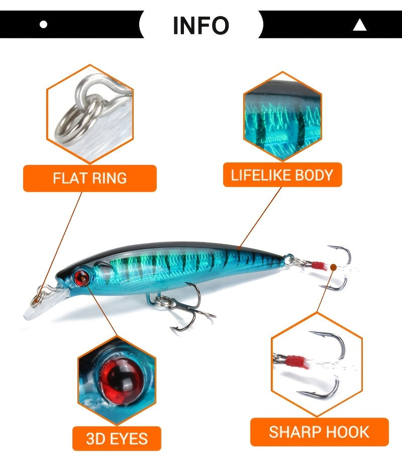10pcs Premium 3D Bionic Fishing Lures with Laser Eyes - Artificial Hard Baits for Catching More Fish - Feather Hook, 9cm/7.2g, Lifelike Swimming Action, Durable and Long-Lasting