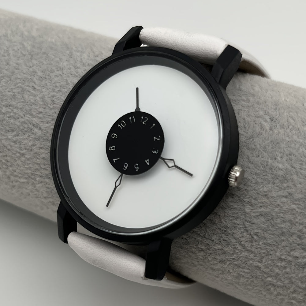 Round Dial Simple Quartz Watch for Lovers - Stainless Steel Case, PU Leather Strap, Pointer Display, Electronic Movement, Non-Waterproof, Ideal Gift Choice