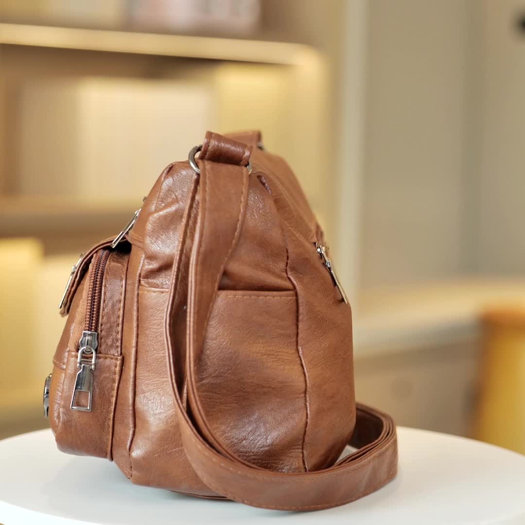 Retro Multi Pockets Crossbody Bag, Soft Faux Leather Shoulder Bag, Heart Decor Purse For Women