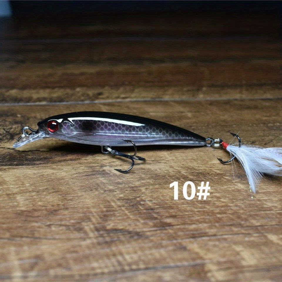 1pc Realistic 3D Bionic Minnow Fishing Lure - Lifelike Laser Eyes, Soft Feather Teaser, and Sharp Treble Hook for Aggressive Strikes - 90mm, 7g Artificial Hard Bait for Outdoor Freshwater and Saltwater Fishing Adventures