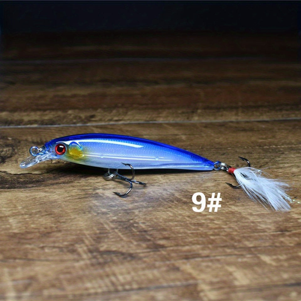 1pc Realistic 3D Bionic Minnow Fishing Lure - Lifelike Laser Eyes, Soft Feather Teaser, and Sharp Treble Hook for Aggressive Strikes - 90mm, 7g Artificial Hard Bait for Outdoor Freshwater and Saltwater Fishing Adventures