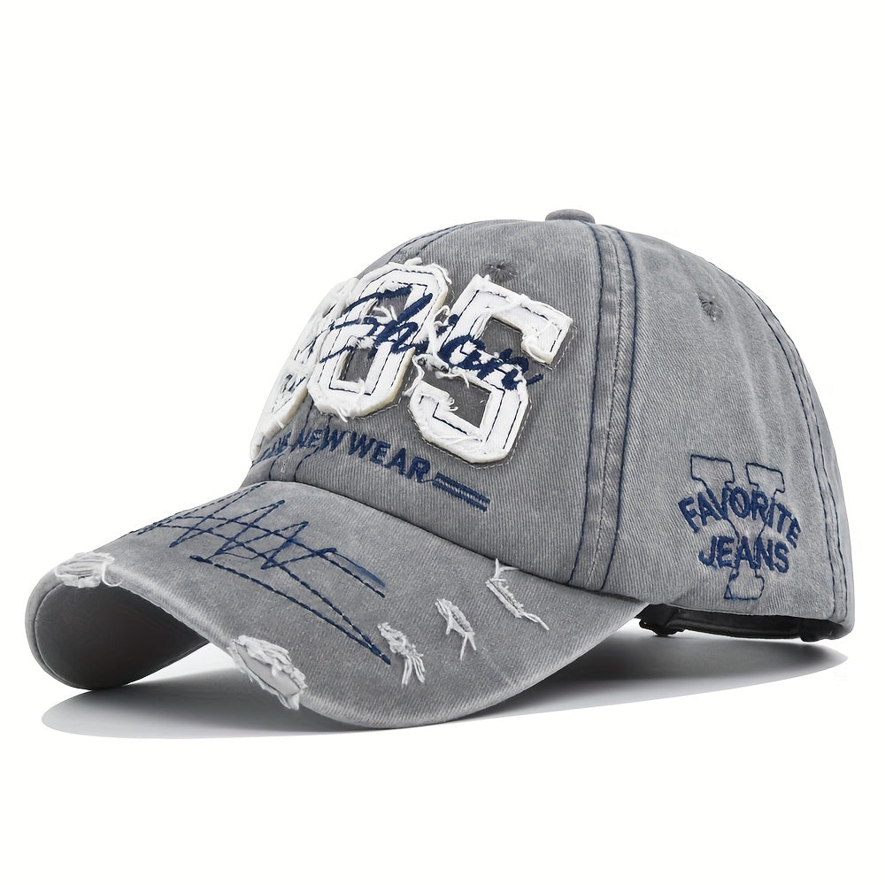 1985 Embroidery Ripped Baseball Cap Washed Distressed Patch Adjustable Dad Hat Vintage Lightweight Sports Hat