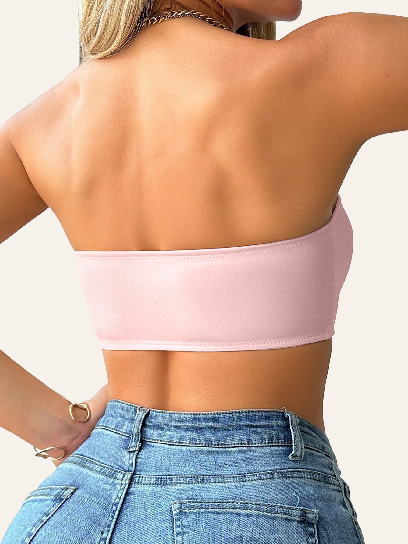 Women's Strapless T-Shirt Bra – Front Clasp & 6-Row Zipper, Seamless, No Underwire, Removable Pads, High-Elastic Soft Pink – Full Coverage for Yoga, Gym & Casual Wear