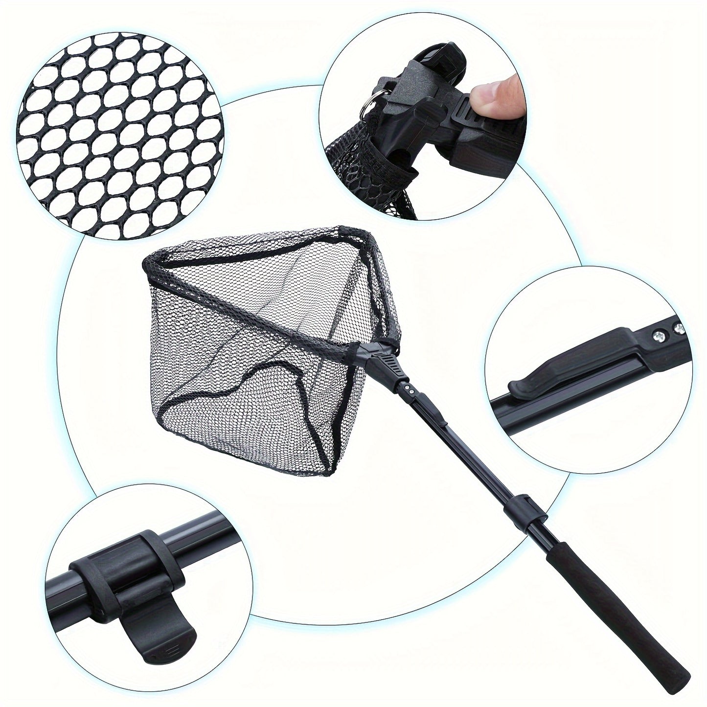 Complete Fishing Tool Set - Nets with Telescopic Folding Landing Net, EVA Handle, Durable Nylon Net Bag, Stainless Steel Fish Controller, and Fishing Pliers for Efficient Catching and Releasing