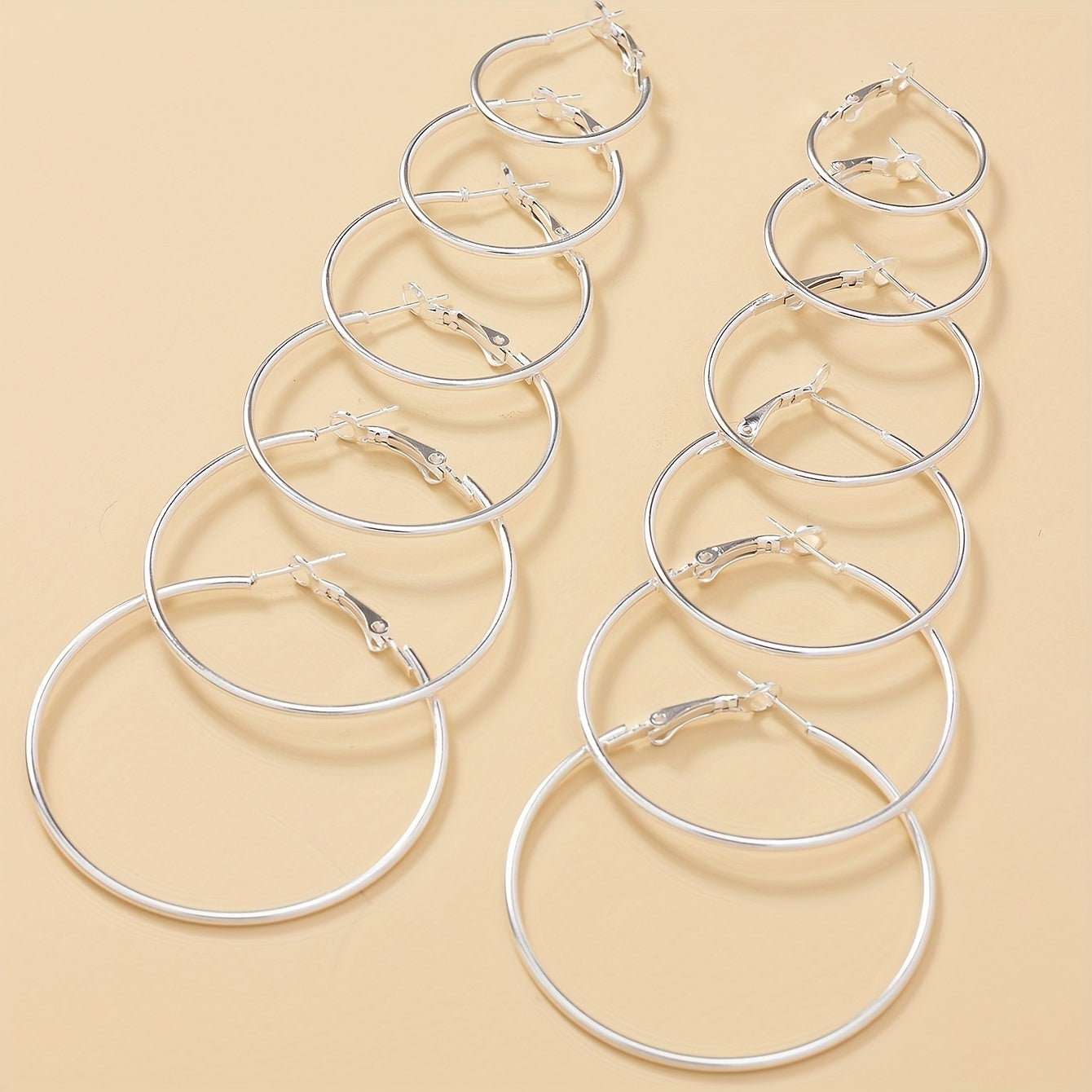 6 Pairs Big Circle Exaggerated Hoop Earrings - Elegant Minimalist Stainless Steel Silver Plated Statement Jewelry with Comfortable Wear - Ideal Female Gift for Any Occasion