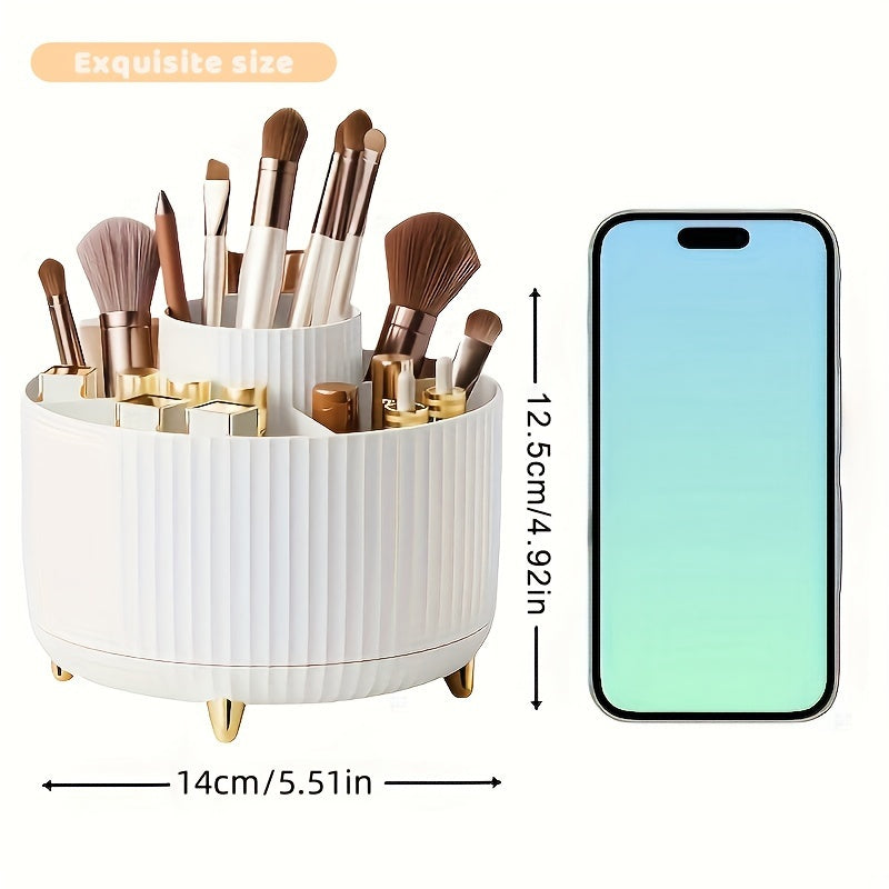 360° Rotating Makeup Organizer – High-Gloss ABS Plastic, Space-Saving Vanity Storage with Minimalist Design