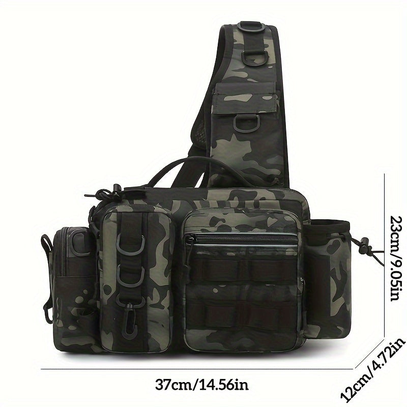 1pc Premium Waterproof Nylon Fishing Backpack - Multi-Functional Chest Bag with Adjustable Strap, Padded Shoulder Pads, and Multiple Compartments - Ideal for Fishing, Hiking, Camping, and Outdoor Adventures