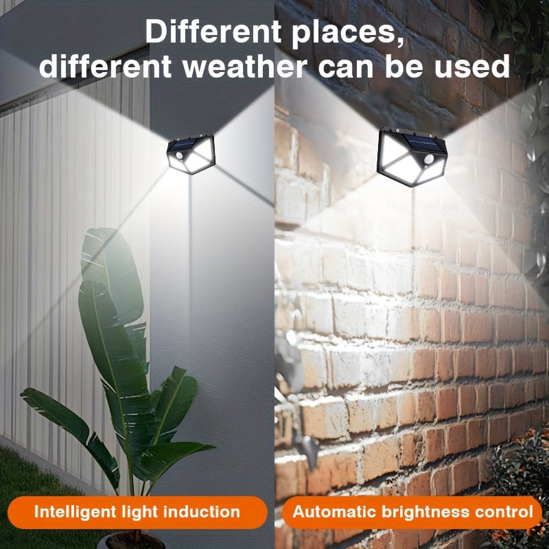100 LED Solar Wall Sensor Light – Intelligent Motion & Light Sensor, Four-Sided Illumination, Automatic Brightness Adjustment, Waterproof Outdoor Wall Lamp