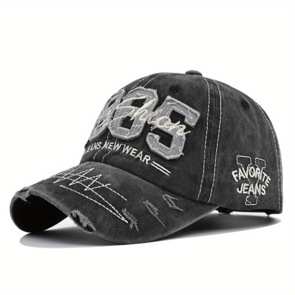 1985 Embroidery Ripped Baseball Cap Washed Distressed Patch Adjustable Dad Hat Vintage Lightweight Sports Hat